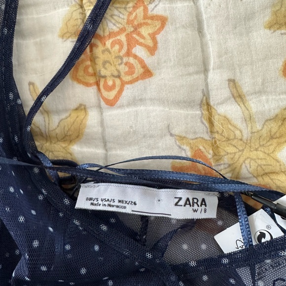 NWT Zara Mesh Ruffle Maxi Tank Dress Navy White Polka Dot Small - Picture 7 of 14